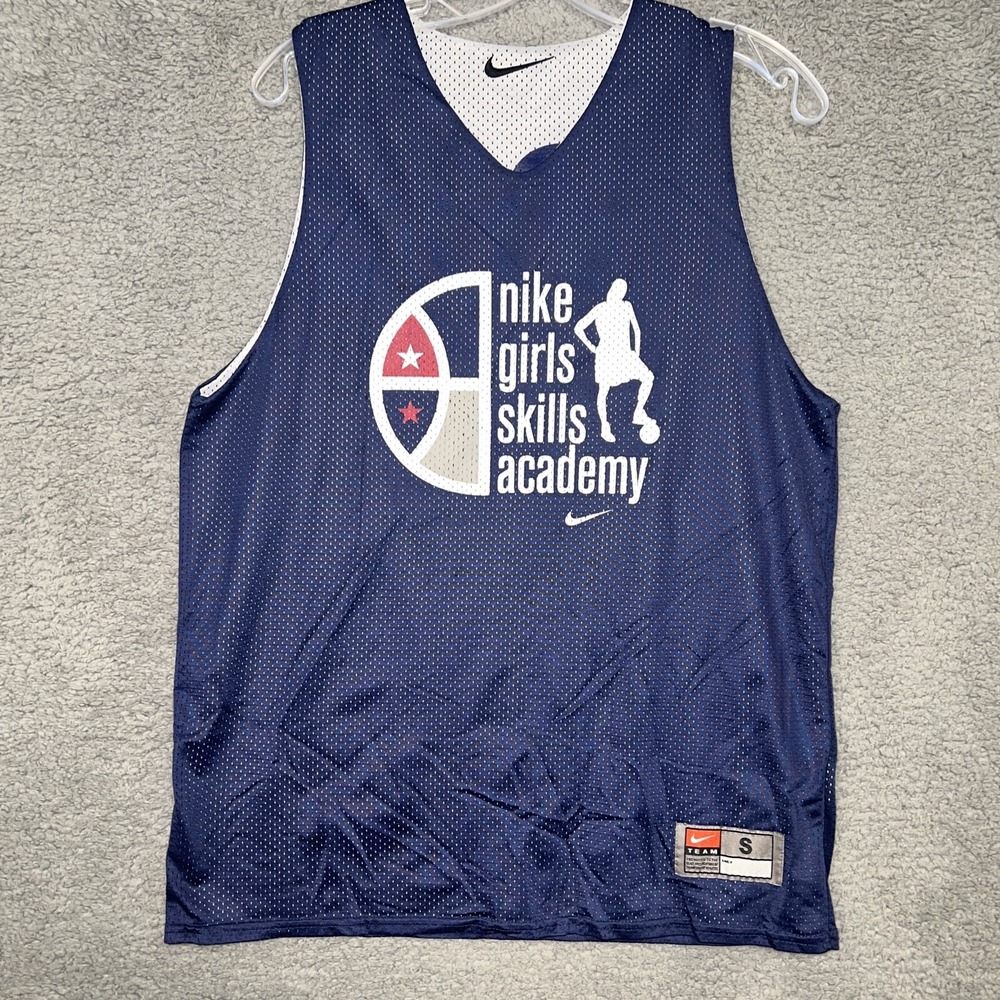 VTG Nike Jersey Womens Sz S Blue White Reversible Girls Skill Academy Basketball